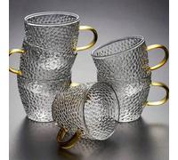 Ensemble de 12/6/4/2 pièces de tasses en verre texturé résistant à la chaleur et au froid, mini tasses à thé, petits verres à boire, verrerie, design embossé, tasses d'art, essentielles pour le thé, l