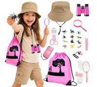 Ensemble de 12 attrape-insectes pour enfants, kit d'explorateur | Chapeau d'explorateur - Kit d'attrape-insectes - Sifflet - Lampe torche - Loupe - Boussole en verre - Rangement d'insectes