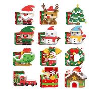 Ensemble de 12 Blocs de Construction de Conception de Père Noël, Décor À Thème de Blocs de Construction de Noël, Mini Figurines de Construction, Bas de Noël À Faire Soi-même, Arbre de Noël 12pcs