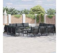 Ensemble de 12 canapés de jardin avec coussin, cadre en acier noir, ensemble de salon de terrasse avec coussins confortables