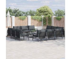 Ensemble de 12 canapés de jardin avec coussin, cadre en acier noir, ensemble de salon de terrasse avec coussins confortables