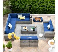 Ensemble de 12 canapés sectionnels de patio d'extérieur avec canapé en rotin en osier, coussins confortables et table basse assortie, mobilier de conversation modulaire pour salon de jardin, terrasse