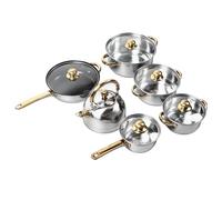 Ensemble de 12 Casseroles et Poêles, Batterie de Cuisine à Induction Antiadhésive avec Poêle, Casserole, Marmite, Casseroles en Acier Inoxydable avec Poignée Qui Reste Froide