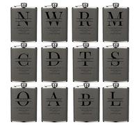 Ensemble de 12 Flasques Personnalisées pour Hommes - Cadeaux pour Garçon d'honneur et témoins de Mariage avec Initiales - Flasques à Boire Gravées sur cuir de 8oz (227ml) - Grise