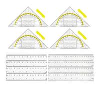 Ensemble de 12 règles de géométrie, Accessoires de dessin de précision comprenant 20,8 x 8,5 cm une équerre à poignée, des règles de 15 cm et 20 cm pour l'école, le bureau, les élèves et les designers