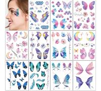 Ensemble de 12 Tatouages Éphémères Pailletés pour Femmes et Filles - Papillon, Fleurs - Visage et Corps Brillant - Parfait pour Fêtes, Anniversaires, Festivals, Maquillages d'Halloween et de Noël.