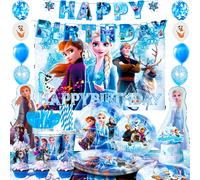 Ensemble de 124 décorations et vaisselle sur le thème de La Reine des Neiges - Bannière, ballons, assiettes, etc. pour fête d'anniversaire La Reine des Neiges - Articles de fête Disney La Reine des 10