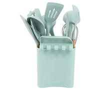 Ensemble de 13 ustensiles de cuisine en silicone, spatules résistantes à la chaleur avec poignées en bois, ustensiles de cuisine en silicone de qualité alimentaire, spatules (Vert Clair)