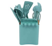 Ensemble de 13 ustensiles de cuisine en silicone, spatules résistantes à la chaleur avec poignées en bois, ustensiles de cuisine en silicone de qualité alimentaire, spatules (Vert foncé)