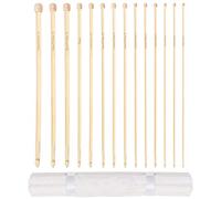 Ensemble de 14 Crochets Afghans en Bambou par Curtzy - Kit de Crochets en Bois de 34cm avec Étui de Rangement Offert - Idéal pour Crochet, Dentelle, Napperons - Débutants et Professionnels