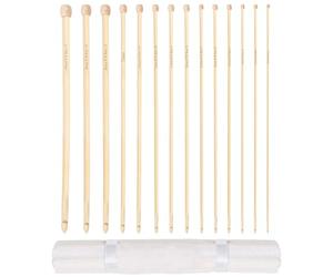 Ensemble de 14 Crochets Afghans en Bambou par Curtzy - Kit de Crochets en Bois de 34cm avec Étui de Rangement Offert - Idéal pour Crochet, Dentelle, Napperons - Débutants et Professionnels