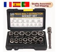 Ensemble de 14 douilles à choc endommagées, extracteur et outil de retrait d’écrous et de boulons - extracteurs en acier au chrome-molybdène avec boîte de rangement. 14PCS