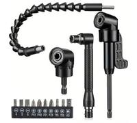 Ensemble de 14 pièces comprenant un convertisseur d'angle électrique à 105 degrés, un tournevis électrique, un outil électrique d'angle et un embout de tournevis coudé à tige souple.