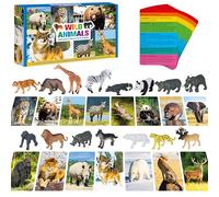 Ensemble de 15 Figurines d'animaux de Safari avec 15 Cartes de présentation, Figurines réalistes d'animaux de Zoo, Jouets Montessori, Jeu éducatif de Correspondance Scientifique pour Les Enfants