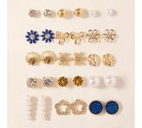 Ensemble de 15 paires de boucles d'oreilles dorées de collection de luxe, travaillées avec des ornements lourds et créatifs, de multiples fausses perles fantaisies incrustées, parfaites pour offrir à 