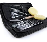 Ensemble De 15 Pinceaux Pour Peinture À L'huile Acrylique Gouache À L'aquarelle Avec Étui De Transport Pop-Up Avec Couteau À Palette Et 2 Éponges-Noir