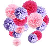 Ensemble de 15 Pompoms Décoration multicolore Papier de soie Pompons pour mariage, anniversaire, fête (30.5 cm/20 cm/15.5 cm) violet rose