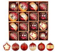 Ensemble De 16 Boules De Noël Plastique Finition Métallique Peintes À | Léger et pour facile à accrocher Motifs colorés Résiste aux chocs et à l'usure Pour sapin festif