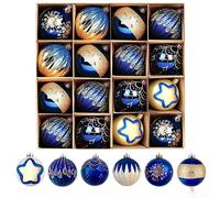 Ensemble De 16 Boules De Noël Plastique Finition Métallique Peintes À | Léger et pour facile à accrocher Motifs colorés Résiste aux chocs et à l'usure Pour sapin festif