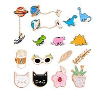 Ensemble de 16 Broches de Dessin animé, Broches en Acier Inoxydable, Broches Assorties Faites à la Main Bricolage, Broches à Boutons en émail, Accessoires de décoration de vêtements