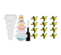 Ensemble De 16 Couvercles Extensibles En Silicone, 12 Pièces, Simulation De Plante De Citron, Anneau De Serviette, Boucle De Repas Aux Fruits