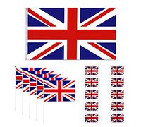 Ensemble de 16 Drapeaux Britanniques, Union Jack, Drapeaux à Main, Autocollants de Tatouage, Fournitures de fête Queens Platinum Jubilee 2022, soirée à thème Patriotique