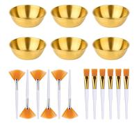 Ensemble de 18 Accessoires pour le Visage, Comprenant 6 Bols 6 Pinceaux Éventail et 6 Pinceaux Plats Mélanger les Masques Faciaux pour un Usage Domestique et un Spa de Beauté (Doré)