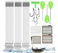 Ensemble de 18 Bas de Ligne Carpe sans Ardillon Peche Carpe Pré-Noués de Plusieurs Tailles avec Aiguille à Appât et Bouchon en Filet Bas de Ligne Carnassier pour Eau Douce Lac Eau de Mer