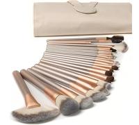 Ensemble de 18 pinceaux de maquillage professionnels Champagne Gold, fond de teint, poudre, fard à joues, ombre à paupières, eye-liner, trousse de maquillage avec sac à cosmétiques