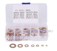 Ensemble de 180 Rondelles Plates en Laiton, M2-M10, avec Boîte de Rangement en Plastique, Assortiment de Rondelles pour Machine