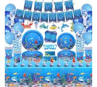 Ensemble de 186 pièces de décoration « Ocean Sea Party » et vaisselle de table sur le thème « Sous la mer » pour une fête d'anniversaire à la plage, pour 20 personnes