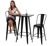 Ensemble de 1x table haute + 2x tabouret de bar HWC-A73, métal noir