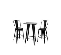 Ensemble de 1x table haute + 2x tabouret de bar HWC-A73, métal noir