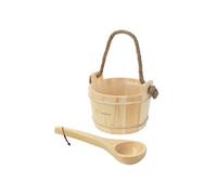 Ensemble de 2 accessoires pour sauna naturel en bois de pin seau d'arrosage 4 litres à insert de plastique et une corde louche assortie équipement