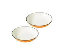 Ensemble De 2 Assiettes Plates De 20 Cm En Céramique À Bord Noir, Couleur Unie, For Pâtes, Fruits, Salade, Lavable Au Lave-vaisselle