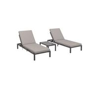 Ensemble de 2 bains de soleil inclinables avec matelas déhoussables Gris