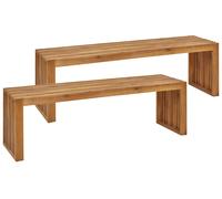 Ensemble de 2 Bancs de Jardin en Bois d'Acacia Clair de 150 cm Intérieur Ex