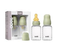 Ensemble de 2 biberons BIBS d’une capacité de 150 ml avec tétine en caoutchouc naturel - fonction anti-colique, sans bisphénol A, tétine ronde, débit lent, convient aux nouveau-nés - Sage