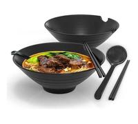 Ensemble de 2 bols à ramen - Service de table japonais traditionnel avec baguettes et cuillère, noir YYV