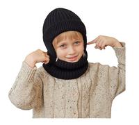 Ensemble de 2 Bonnet Écharpe d'Hiver Enfant Bonnet et Tour de Cou en Tricot avec Doublure Polaire Ensemble Cache-Cou Doux et Chaud Ensemble d'Accessoires d'Hiver pour Fille Garçon 6-10 Ans, Noir
