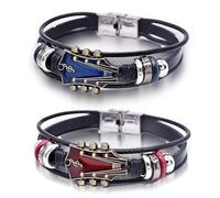 Ensemble de 2 bracelets de guitare rétro en similicuir, bracelet en cuir véritable pour guitare rock en alliage de zinc, bracelet enveloppant multicouche tressé à la main pour guitare (2PCS-B)