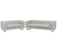 Ensemble de 2 Canapés Style Chesterfield Capitonnés en Tissu Beige avec Pieds en Acier Inox Top Tendance pour Salon Chic et Glamour Beliani