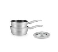 Ensemble De 2 Casseroles Revêtement Marbre Argenté Avec Couvercle En Verre Royalty Line Rlfs2m-Sil