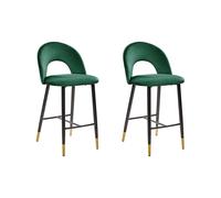 Beliani Ensemble de 2 Chaises de Bar Rétro en Velours Vert Émeraude Pieds en Acier Noir Détails Dorés Falton