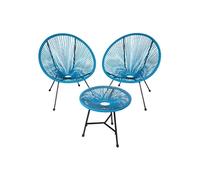 Ensemble de 2 chaises de jardin avec table Design style acapulco bleu