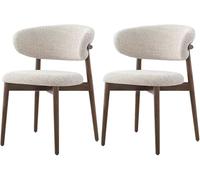 Ensemble De 2 Chaises De Salle À Manger en Bois Massif, Dossier Incurvé, Coussins en Lin Inclus. Off-White,2 Chairs