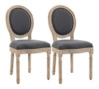 Ensemble de 2 chaises de salle à manger HOMCOM, chaises de cuisine de style français avec revêtement en tissu lin, structure en bois robuste et dossier rond, gris