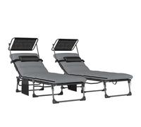 Ensemble de 2 chaises longues pliantes Outsunny avec auvent, chaise longue de jardin inclinable à 5 positions, poche latérale, appui-tête, coussins, chaise longue portable avec poignée de transport