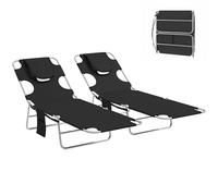 Ensemble de 2 chaises longues pliantes Outsunny, chaises longues de plage avec ouverture pour lire, fentes pour les bras, dossier réglable sur 5 positions, poche latérale, coussin pour le jardin, la