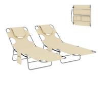 Ensemble de 2 chaises longues pliantes Outsunny, chaises longues de plage avec ouverture pour lire, fentes pour les bras, dossier réglable sur 5 positions, poche latérale, coussin pour le jardin, la